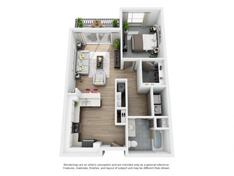 Floor plan for 1 bed, 1 bath, 779 sqft